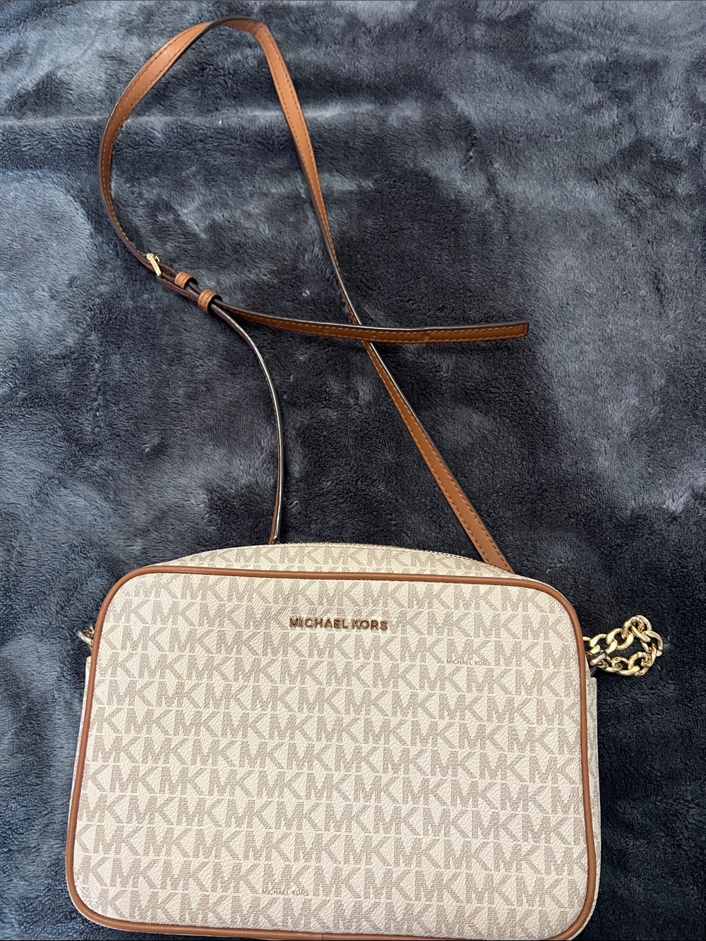 Michael Kors Beige Brown MK Signature Crossbody Bag